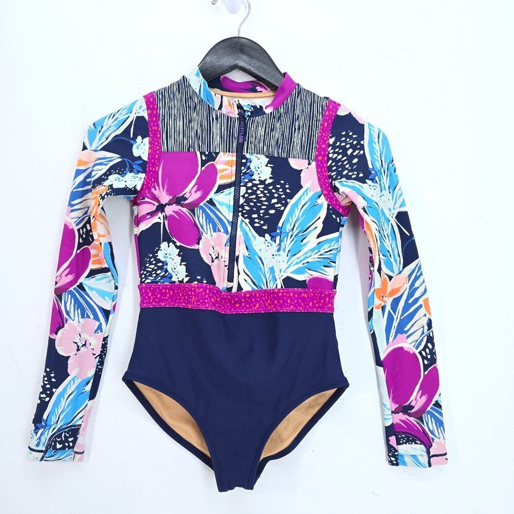 Athleta Blue Floral Long Sleeve One Piece Rashguard Girls Size Large